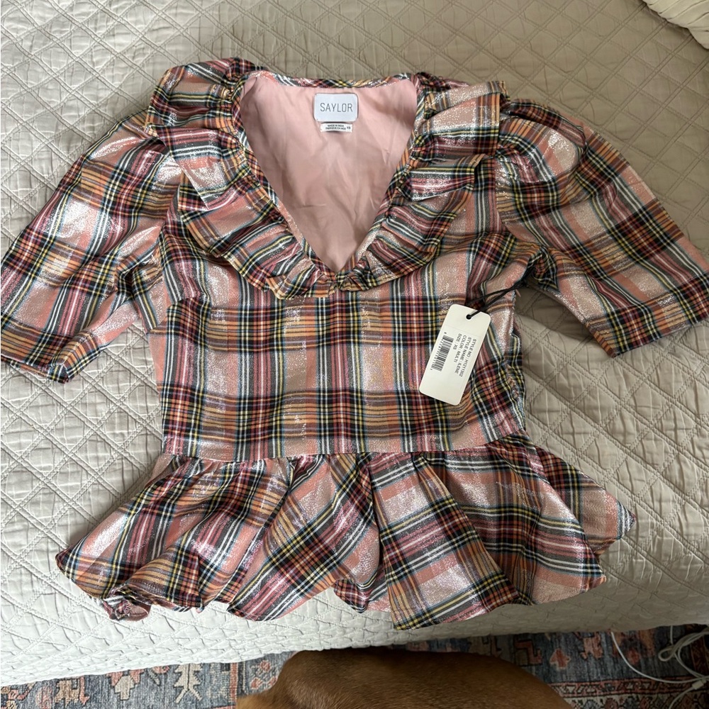 SAYLOR Multicolor Plaid Ruffle Top - Picture 5 of 7